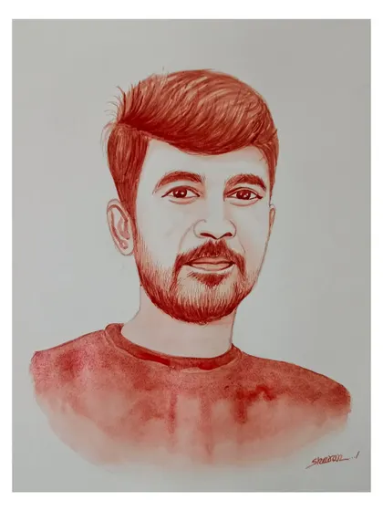 A classic male bust portrait created with blood, showcasing a simple and clean style.