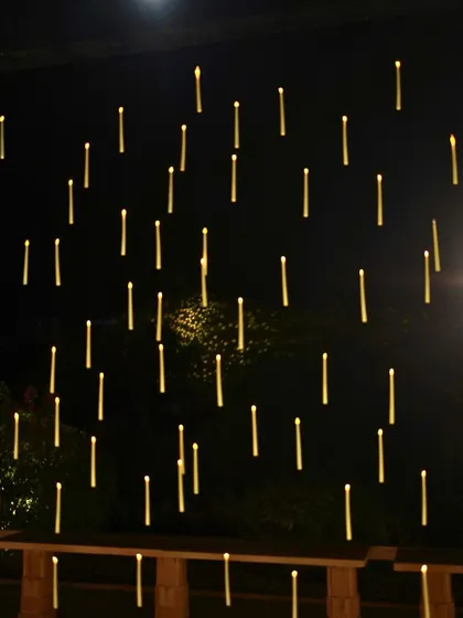 An installation of floating candles created a magical, starry-night effect over the outdoor venue in Jaisalmer.