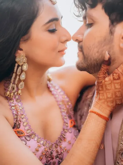 An intimate close-up, focusing on the moments just before a kiss. These shots are filled with anticipation and romance, capturing the deep connection you share.