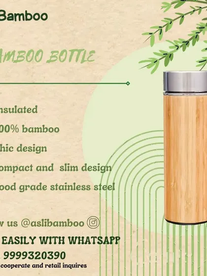 A clean, professional shot of our bamboo bottle, emphasizing its sleek design and sustainable appeal. It's an ideal product for corporate wellness programs or as part of a new employee welcome kit.