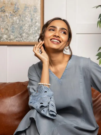 This look for a clothing campaign is all about natural radiance. The makeup is light and luminous, paired with a simple updo to create an elegant and relaxed feel.