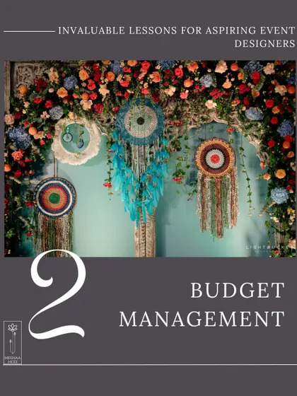 Budget management is lesson number two for aspiring event designers. This creative backdrop with dreamcatchers and florals shows how to achieve a high-impact look while respecting the client's budget.