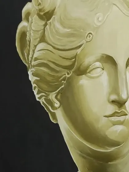 A close-up of the Venus painting. You can see the smooth blending and layering used to replicate the look and feel of carved marble, a key part of my realism painting technique.