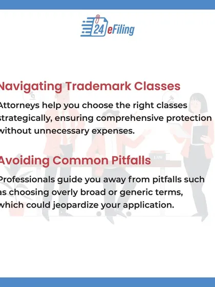 Do you need a lawyer to file a trademark? This carousel explains the complexity of trademark law and the key benefits of hiring an attorney, including their expertise, strategic advice, and ability to avoid common pitfalls.
