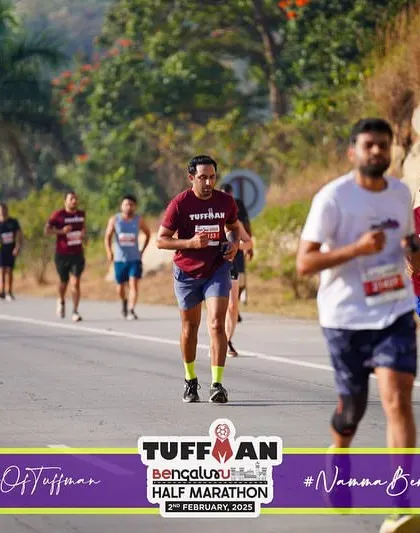 Running with a group of fellow participants. There's a great sense of camaraderie in these long-distance races.