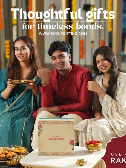 Thoughtful gifts for timeless bonds. This picture captures the complete family celebration with our Bhai-Bhabhi hamper, bringing everyone together for Rakhi.