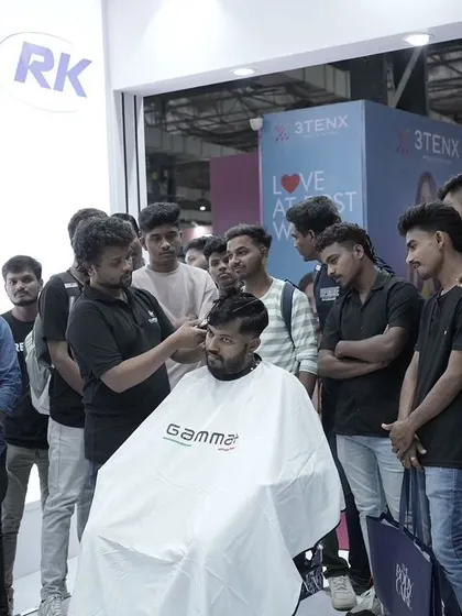 Another view from the barber expo, surrounded by aspiring stylists. It's a great environment for learning and inspiration.