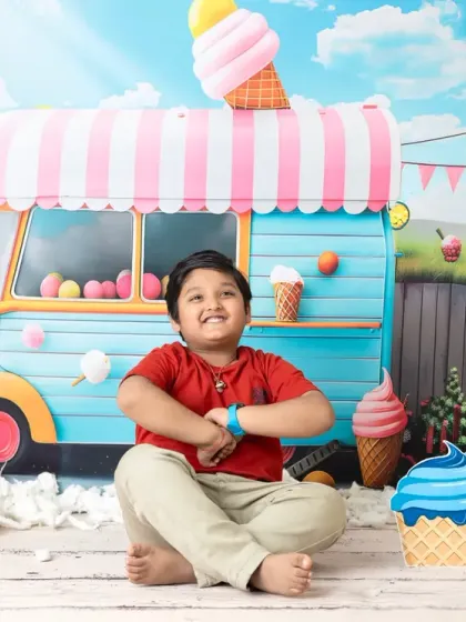 The ice cream truck theme is a hit with older kids too. These photos capture the pure happiness and excitement of a summer day treat.