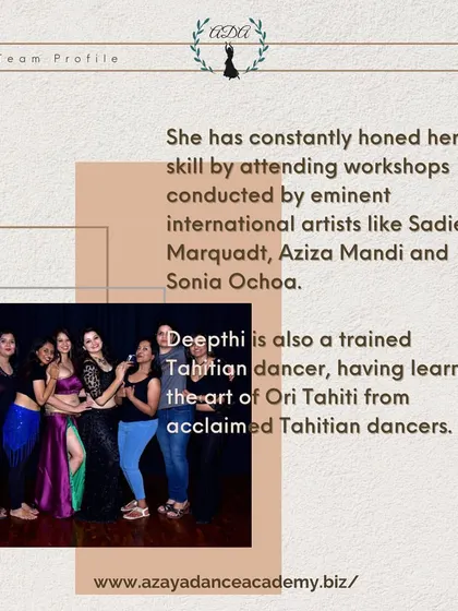 A little more about my journey. I've been a belly dancer for over 10 years and have been lucky to train under master teachers and attend workshops with international artists. My goal is to keep learning and keep sharing this beautiful art form.