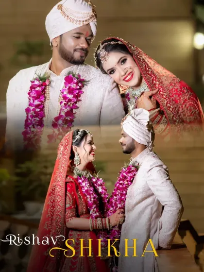 An artistic collage of the couple, blending different poses to create a single, memorable image.