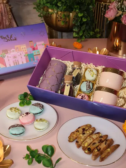 A closer look at the contents of our elegant High-Tea Hamper. It's the perfect thoughtful gift for the tea lovers in your life this Diwali.