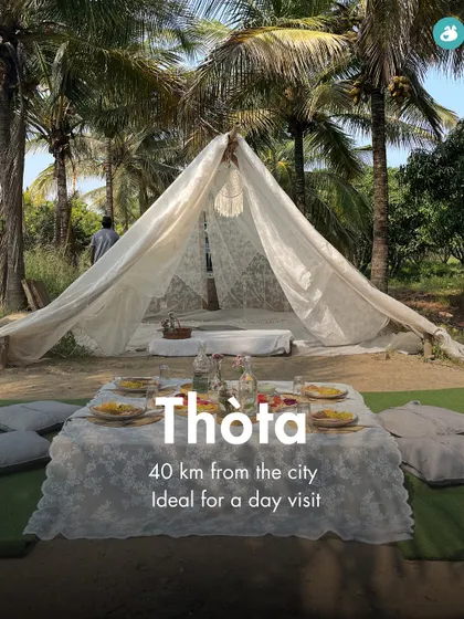 Thota, located 40 km from the city, is a beautiful farm ideal for a day visit, complete with picturesque picnic setups.