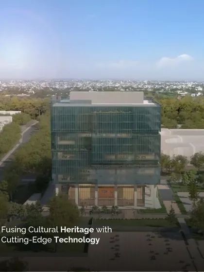 An aerial rendering of the Tidel Park campus, showing its integration with the surrounding green landscape. The project is designed to achieve a LEED Platinum rating, reflecting our deep commitment to sustainability.