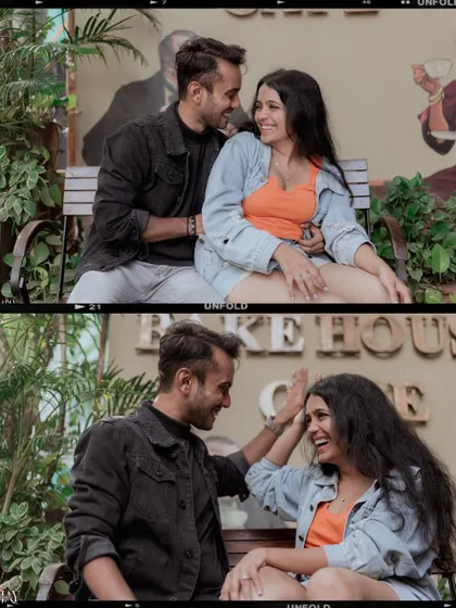A two-photo collage capturing the genuine laughter and playful interaction that makes each shoot unique.