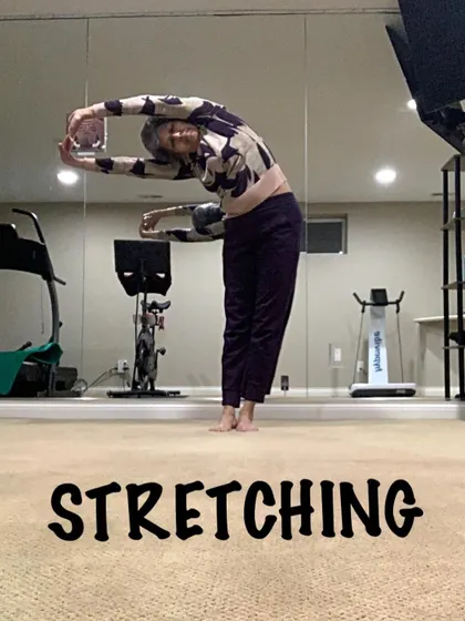 A standing side bend, or crescent moon pose, lengthens the waist and releases tension in the sides of the torso. It's a simple stretch that feels incredible.