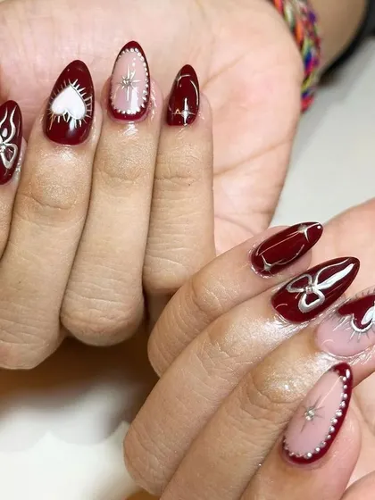 A full look at this intricate, hand-painted set with chrome accents, hearts, and bows.