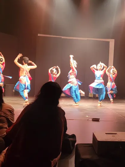 The dancers of Srjan performing a piece choreographed by Guru Kelucharan Mahapatra, bringing his legacy to life on stage.