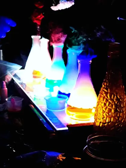 We are gearing up for a magical science show! These colorful, smoking potions are just a preview of the amazing experiments we have in store.