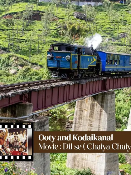 The iconic Nilgiri Mountain Railway in Ooty, famously featured in the song 'Chaiyya Chaiyya'. We help you live out your Bollywood fantasies on our South India trips.
