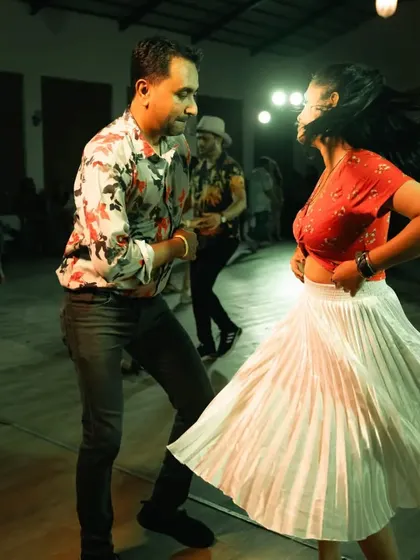 A dynamic moment captured at the Goa International Dance Congress (GIDC). The spin and movement in this photo show the energy you can find on the festival dance floor.