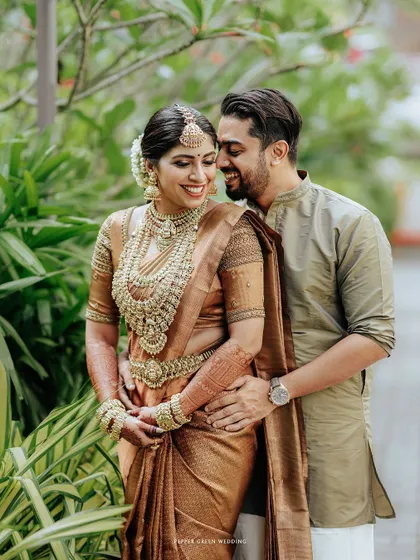 A happy portrait of the couple after their ceremony, their smiles reflecting their new status as husband and wife.