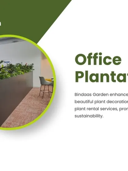 This graphic outlines my office plantation services. I offer everything from design consultation to plant rental and maintenance, providing a complete greening solution for businesses.