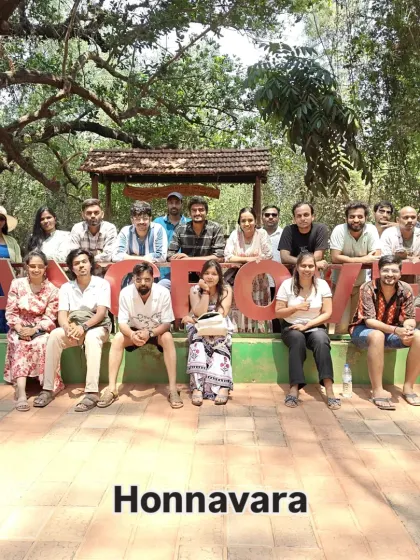 A group photo at the Mangrove Boardwalk in Honnavara. It's a unique and picturesque spot that offers a different kind of coastal experience.