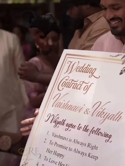 A closer look at the hilarious wedding contract, where the groom agrees that the bride is always right. These personal touches make the event unique.