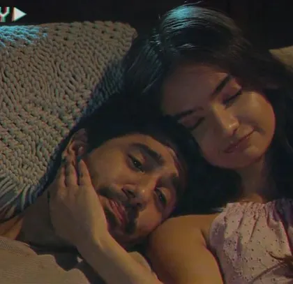 A tender moment between the couple in The Man Company's Valentine's film. The soft, natural styling complements the romantic and gentle tone of the scene.
