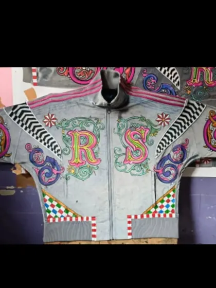 Another view of the Ranveer Singh jacket in progress, showing the layout of the design.