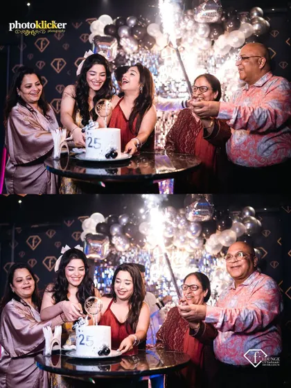A happy family celebrating a 25th birthday with a cake cutting and sparklers. We capture the joy of these special family gatherings.