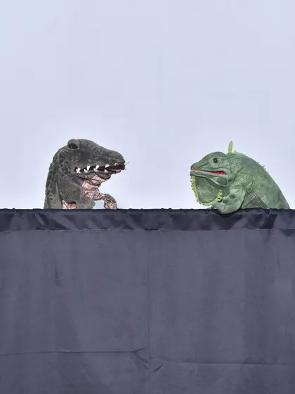 A tense moment between Brother Crocodile and Sister Chicken from a classic folktale. These character-driven stories are perfect for exploring themes like wit, courage, and quick thinking.