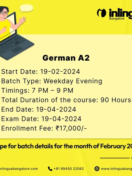 A duplicate post for the February German A2 evening batch, targeting students looking to advance their skills.