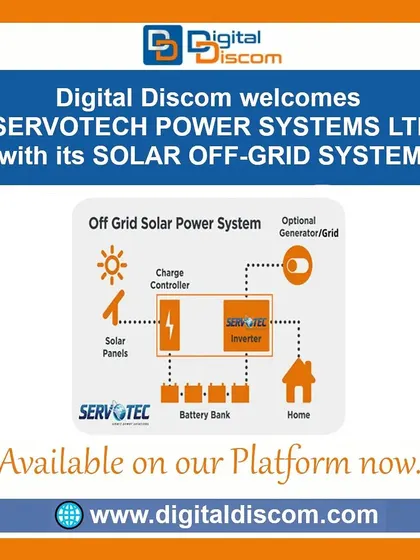 This diagram from Servotech Power Systems explains the components of a typical solar off-grid system. It includes solar panels, a charge controller, a battery bank, and an inverter to power a home independently.