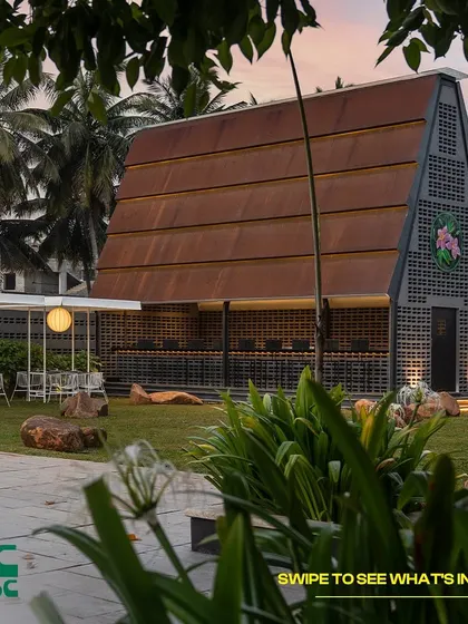 A peek inside our unique A-frame building, which houses our peaceful sushi garden. It's a great spot for a quiet meal.