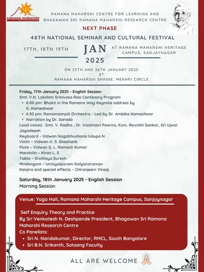 An invitation to the 48th National Seminar and Cultural Festival, a cornerstone event held at our two Bengaluru campuses. The festival begins with a Ramananjali Orchestra led by Dr. Ambika Kameshwar.