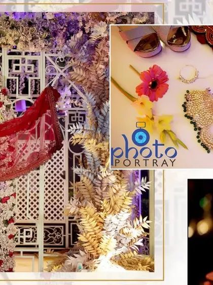 A wedding album layout dedicated to the bridal details, including the lehenga, jewelry, and shoes.