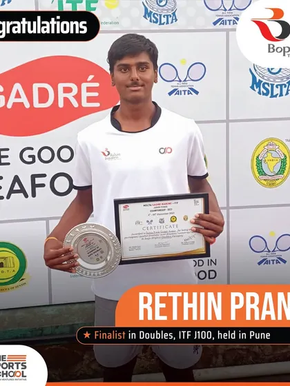 Congratulations to Rethin Pranav for reaching the doubles finals at the prestigious ITF J100 tournament in Pune.