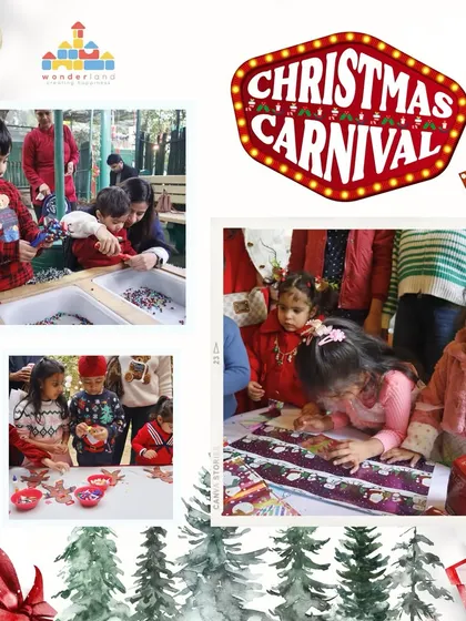 Our Christmas Carnival is filled with festive activities. Children engage in sensory play with colorful rice and Christmas-themed objects, while others decorate their own holiday crafts to take home.