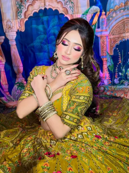 A soft and dreamy pose. The makeup is designed to look beautiful from every angle, capturing the happy spirit of the event.