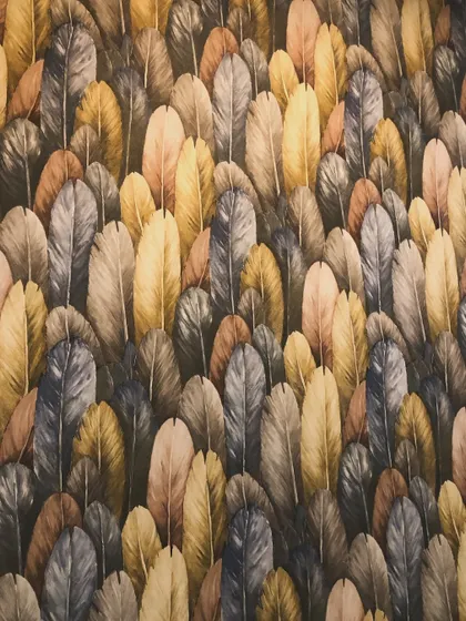 A close-up of the feather pattern, showing the variety of colors and the detail in each feather.