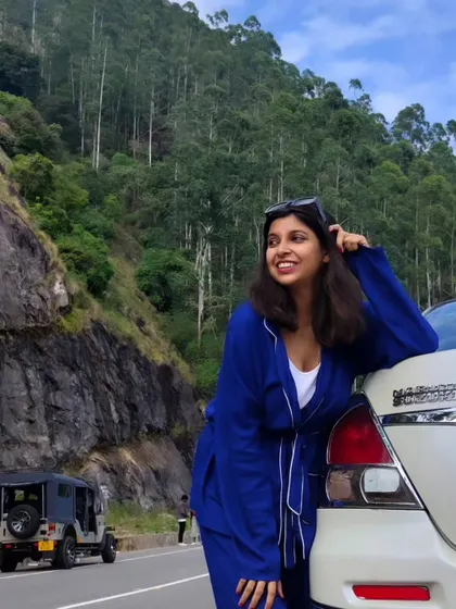On the road in Munnar, I styled this cozy blue pajama-style co-ord set for a relaxed travel day look. It's all about being comfortable without sacrificing style.