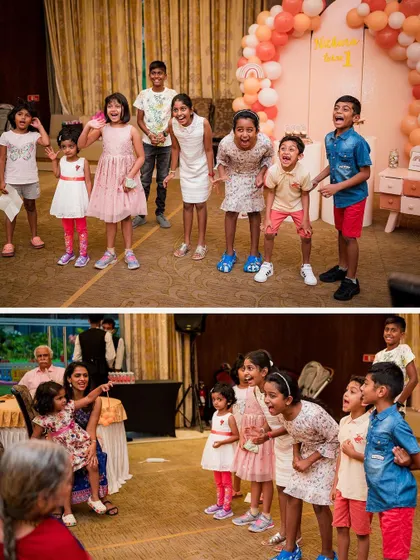 Children erupt in excitement during a party game. Our candid approach ensures we never miss these spontaneous bursts of fun and laughter.