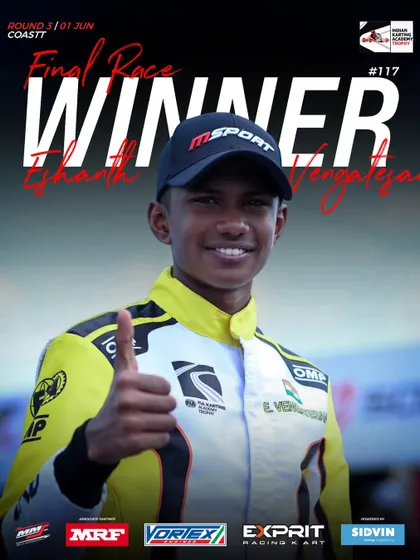 Eshanth Vengatesan wins the final round of the Indian Karting Academy Trophy 2025.