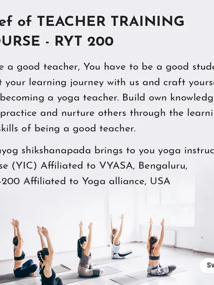 To be a good teacher, you have to be a good student. This is the foundation of our RYT 200 course. We focus on helping you build your own knowledge and practice first, so you can then nurture others with skill and confidence. Our course is affiliated with both VYASA, Bengaluru, and the Yoga Alliance, USA.