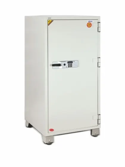 We supply and install the Ozone Fire Warrior 1700, a large-capacity 417-litre electronic safe. It is certified to Korean standards for fire resistance and features a combination of electronic and manual key locking for dual security.