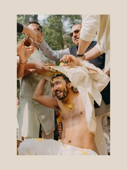 The groom's Haldi ceremony, a fun and joyous ritual with friends and family.