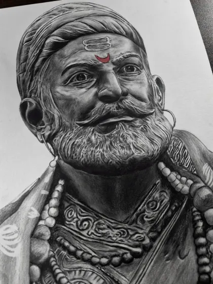 A detailed graphite portrait of Chhatrapati Shivaji Maharaj, an icon of pride and courage. I take great care in capturing the strength and dignity of historical figures, making for a powerful piece of art for your home or office.