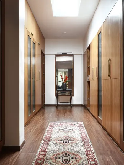 A skylight illuminates a walk-in wardrobe, transforming a purely functional area into a bright and pleasant space. We believe that every part of a building, no matter how utilitarian, deserves to be touched by natural light.