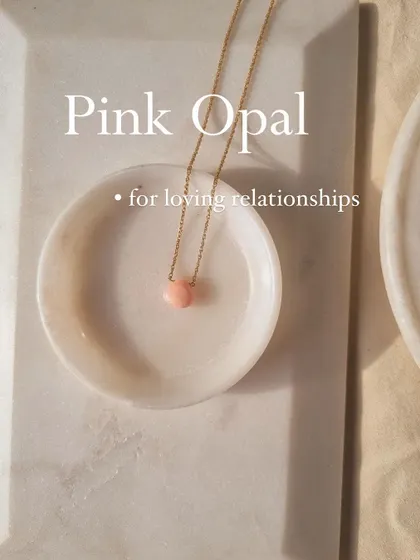 Another view of the Pink Opal heart drop pendant.